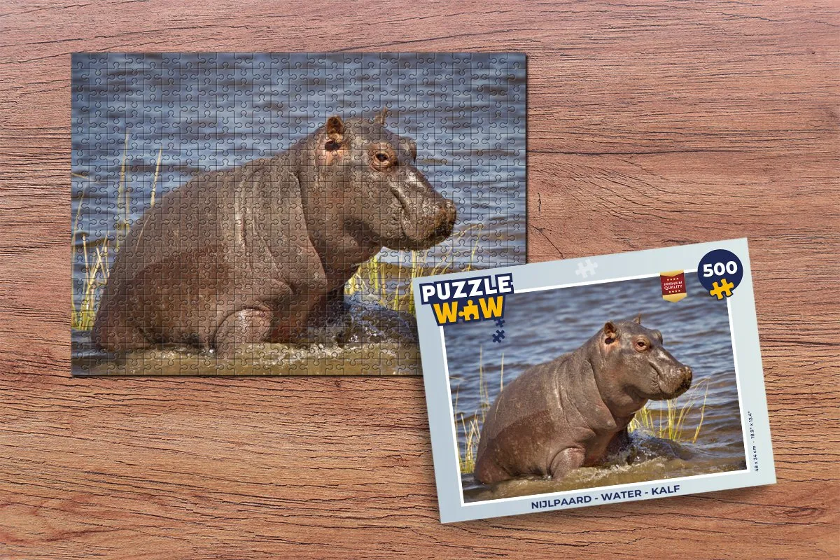 PuzzleWow Nijlpaard Water Kalf Legpuzzel 500 Stuks - Multicolor