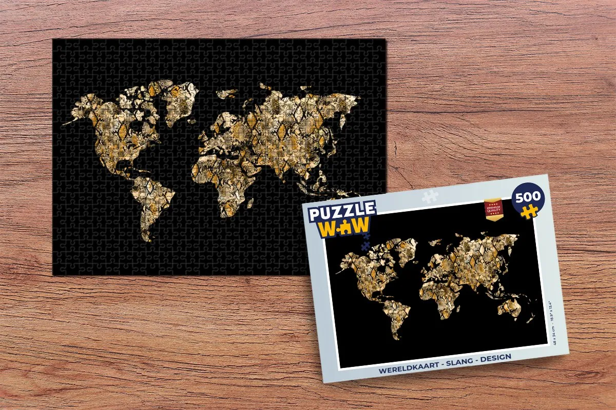 PuzzleWow Wereldkaart Slang Legpuzzel 500 Stuks - Multicolor