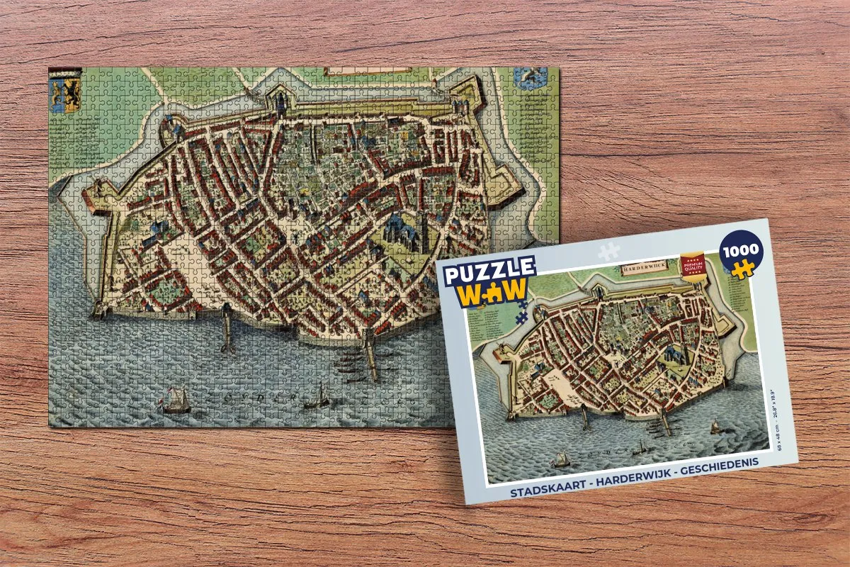 PuzzleWow Stadskaart Harderwijk Legpuzzel 1000 Stuks - Multicolor