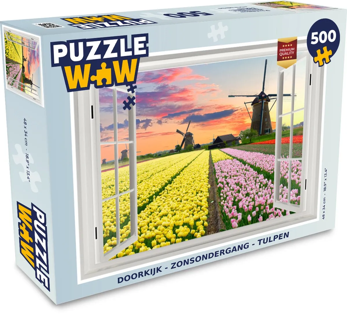 PuzzleWow Doorkijk Zonsondergang Tulpen Legpuzzel 500 Stuks - Multicolor