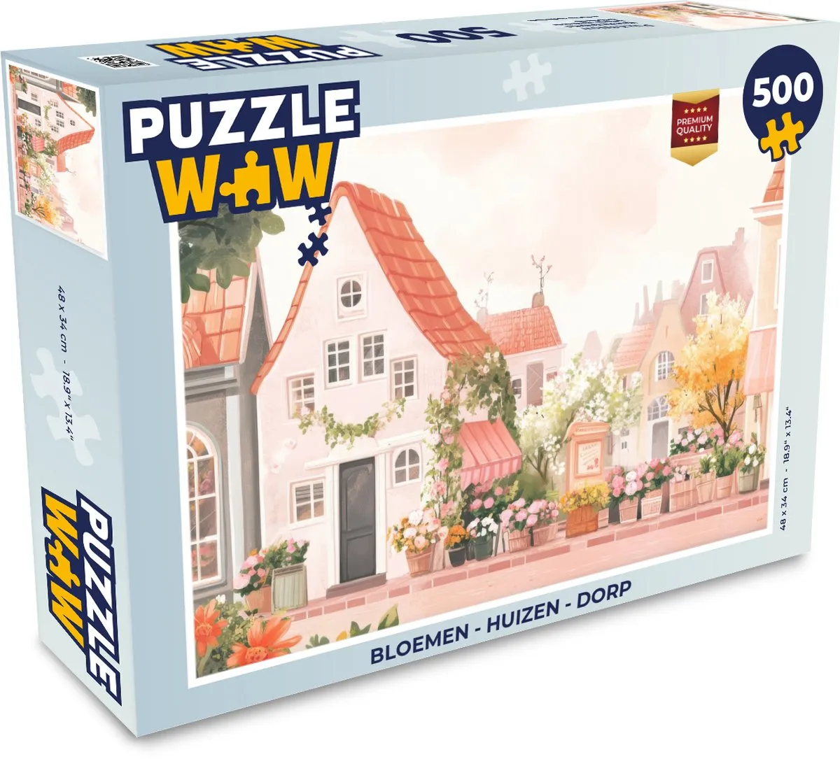 PuzzleWow Legpuzzel Bloemen Huizen Dorp 500 Stuks - Huisjes/Dorp