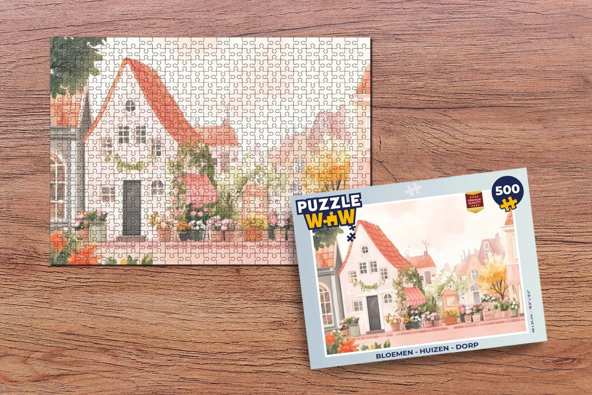 PuzzleWow Legpuzzel Bloemen Huizen Dorp 500 Stuks - Huisjes/Dorp