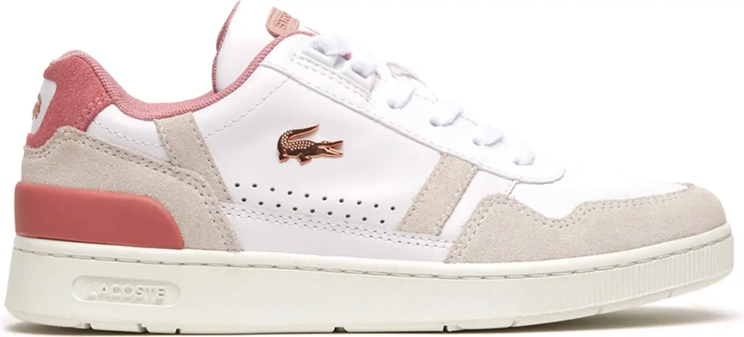 Lacoste T-Clip Dames Sneakers - Wit/Roze - Maat 39 - afbeelding 2 van 6