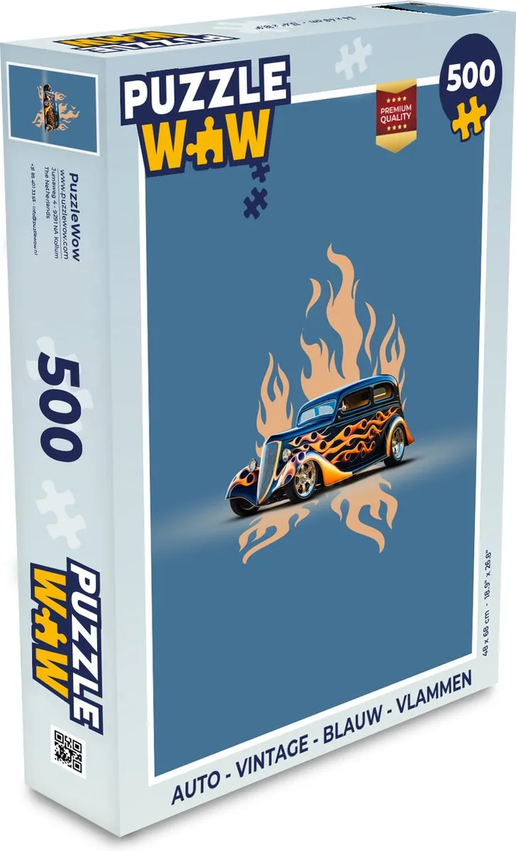 PuzzleWow Vintage Auto Legpuzzel 500 Stuks - Blauw/Vlammen