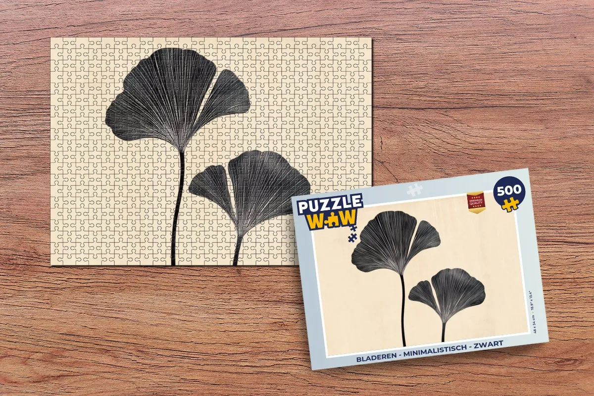 PuzzleWow Minimalistisch Bladeren Legpuzzel 500 Stuks - Beige/Zwart