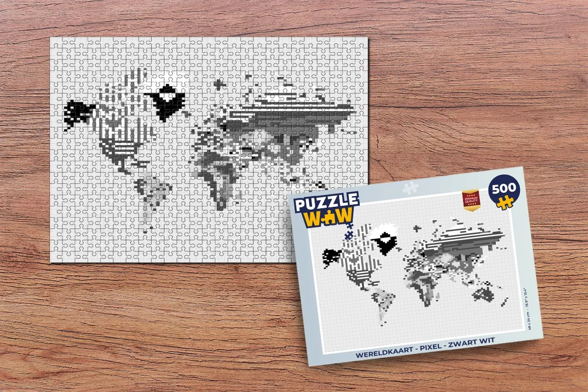 PuzzleWow Wereldkaart Pixel Legpuzzel 500 Stuks - Multicolor