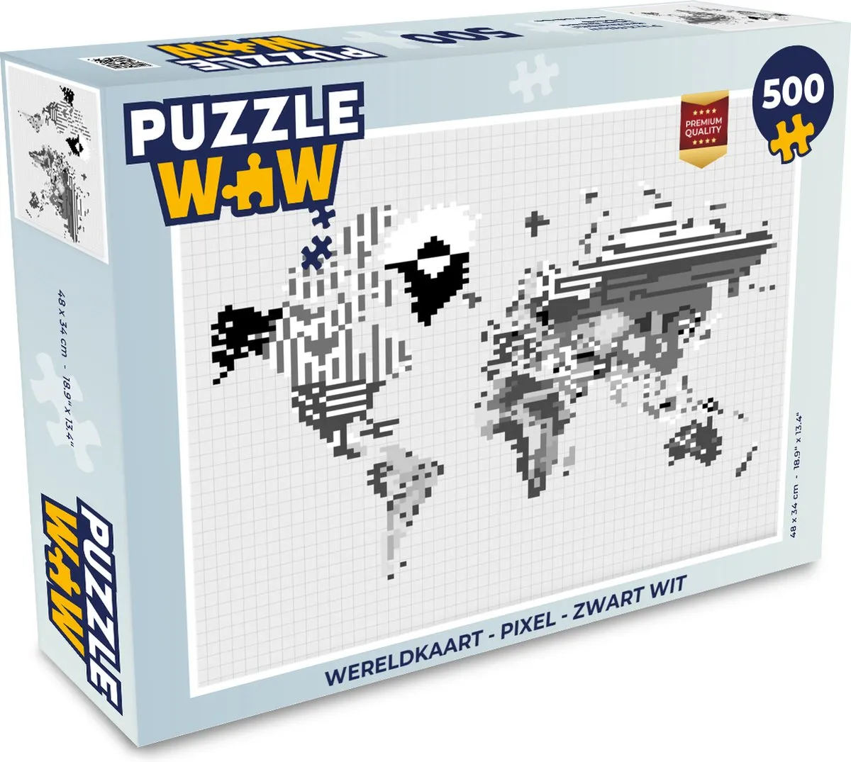 PuzzleWow Wereldkaart Pixel Legpuzzel 500 Stuks - Multicolor