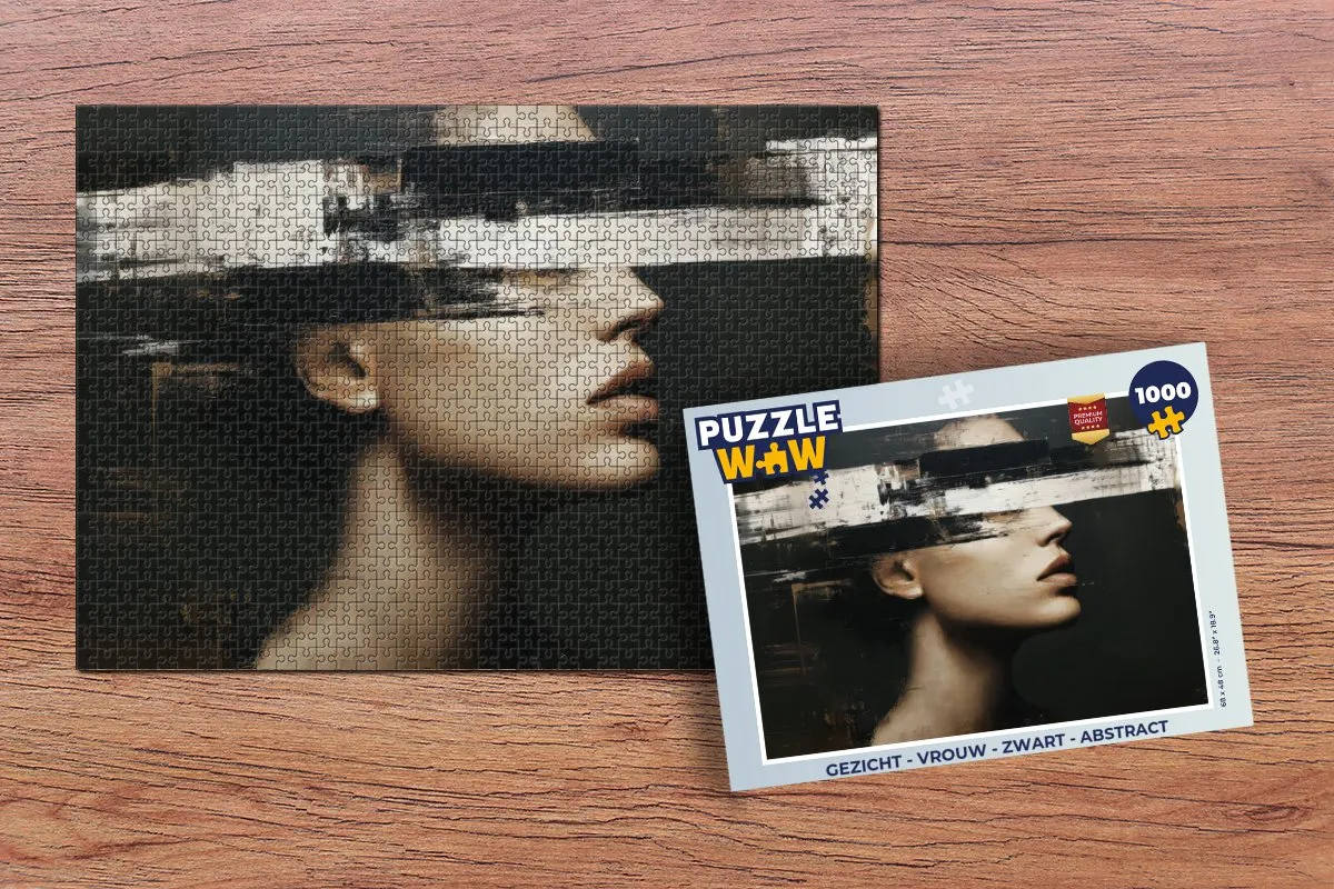 PuzzleWow Gezicht Vrouw Abstract Legpuzzel 1000 Stuks - Zwart