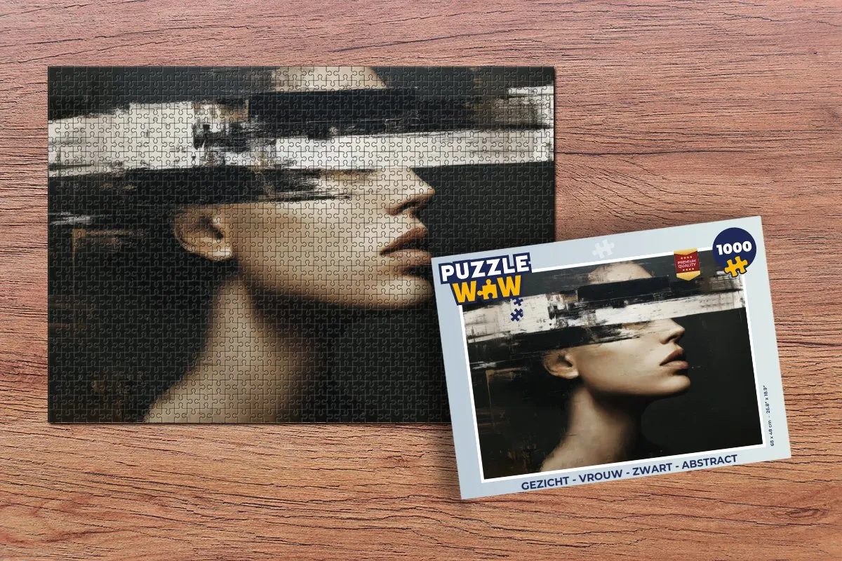 PuzzleWow Gezicht Vrouw Abstract Legpuzzel 1000 Stuks - Zwart