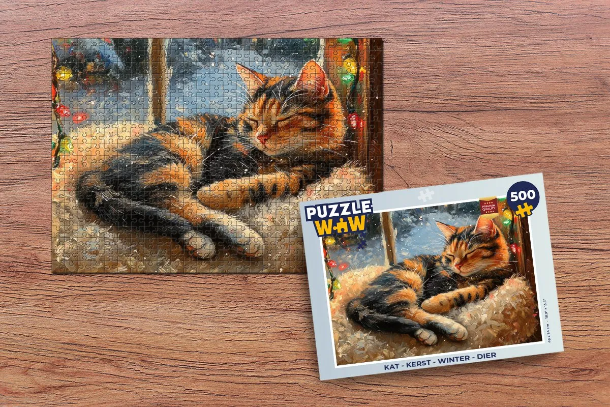 PuzzleWow Kerst Kat Legpuzzel 500 Stuks - Winter