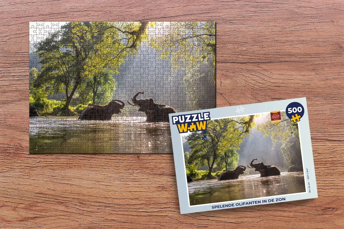 PuzzleWow Legpuzzel Spelende Olifanten 500 Stuks - Multicolor