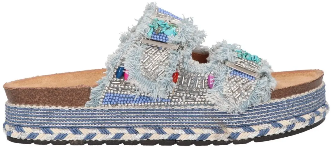 La Strada Platform Slipper Blauw Textiel