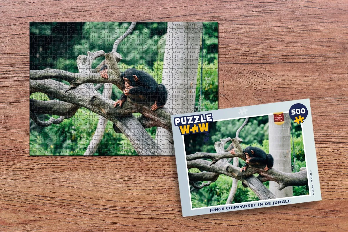 PuzzleWow Legpuzzel Jonge Chimpansee Jungle 500 Stuks - Multicolor