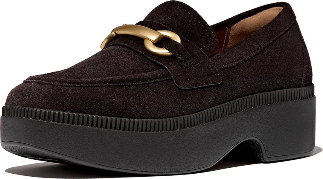 FitFlop FitFlop F-Luma Chunky-Snaffle Suede Demi-Wedge Loafers BRUIN