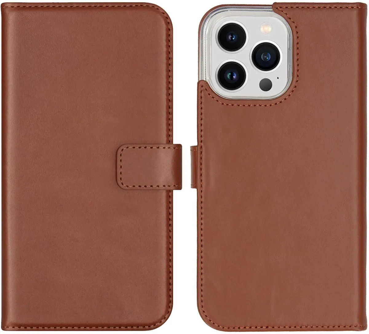 Selencia Hoesje iPhone 14 Pro Max - Echt Leder Lichtbruin