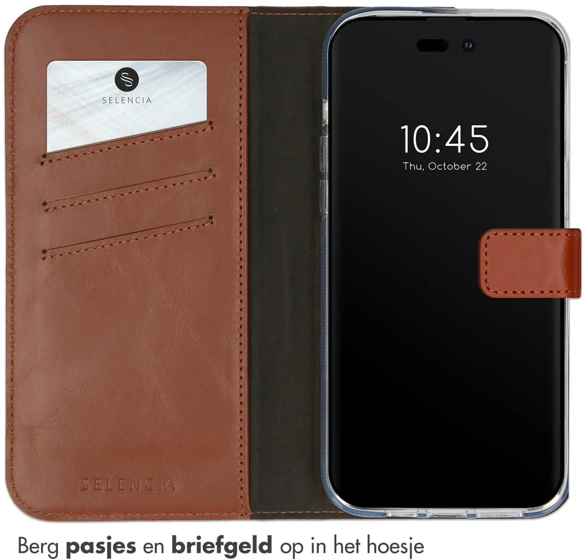 Selencia Hoesje iPhone 14 Pro Max - Echt Leder Lichtbruin