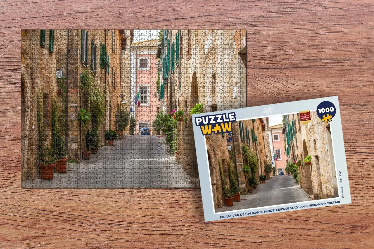 PuzzleWow Straat San Gimignano Legpuzzel 1000 Stuks - Multicolor