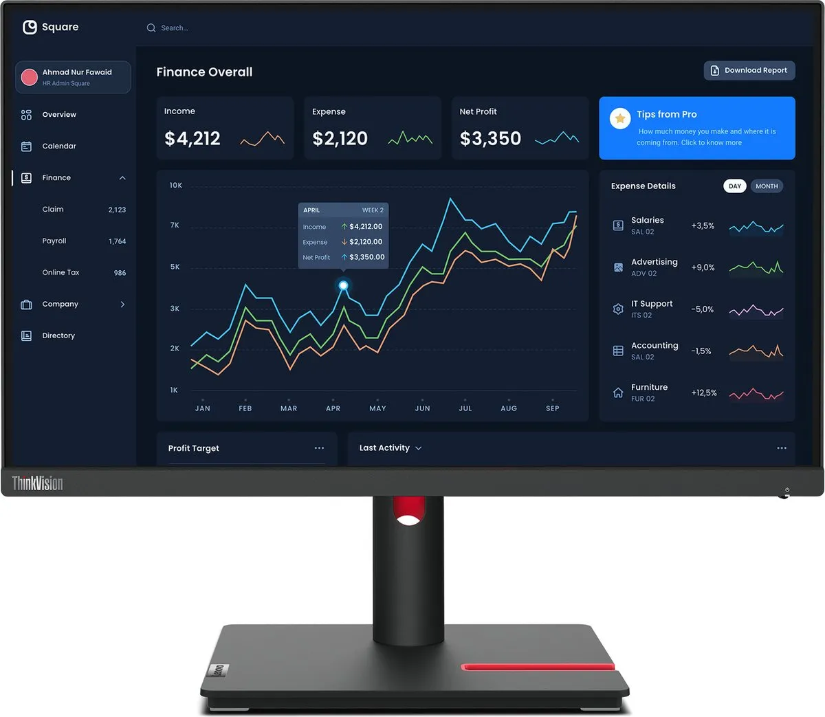 Lenovo ThinkVision T22i-30 Monitor 54,6cm - Full HD - Zwart