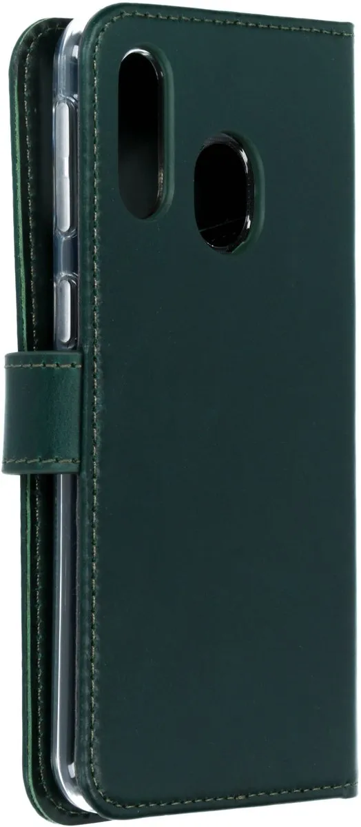 Selencia Hoesje Samsung Galaxy A40 - Groen Lederen Bookcase - 3 Pasjes