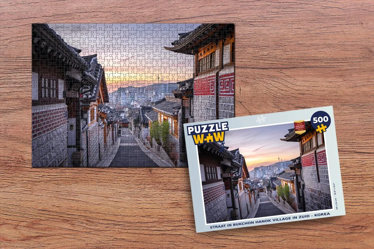 PuzzleWow Straat in Bukchon Hanok Village Legpuzzel 500 Stuks - Multicolor