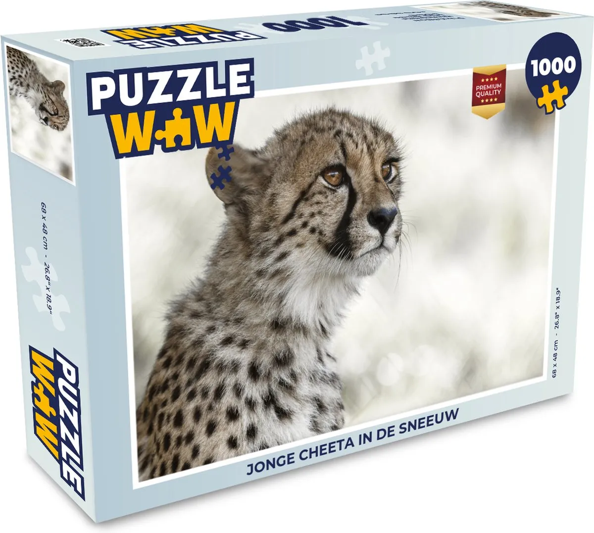 PuzzleWow Jonge Cheeta in de Sneeuw Legpuzzel 1000 Stuks - Multicolor