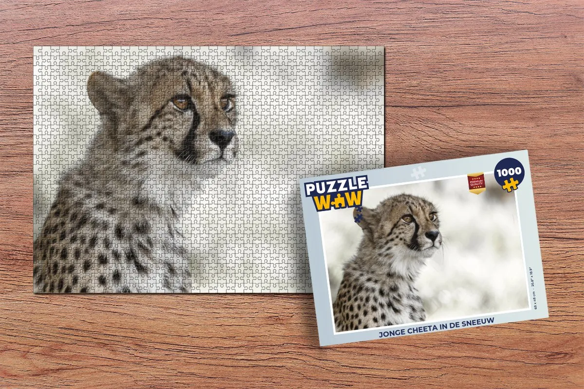 PuzzleWow Jonge Cheeta in de Sneeuw Legpuzzel 1000 Stuks - Multicolor