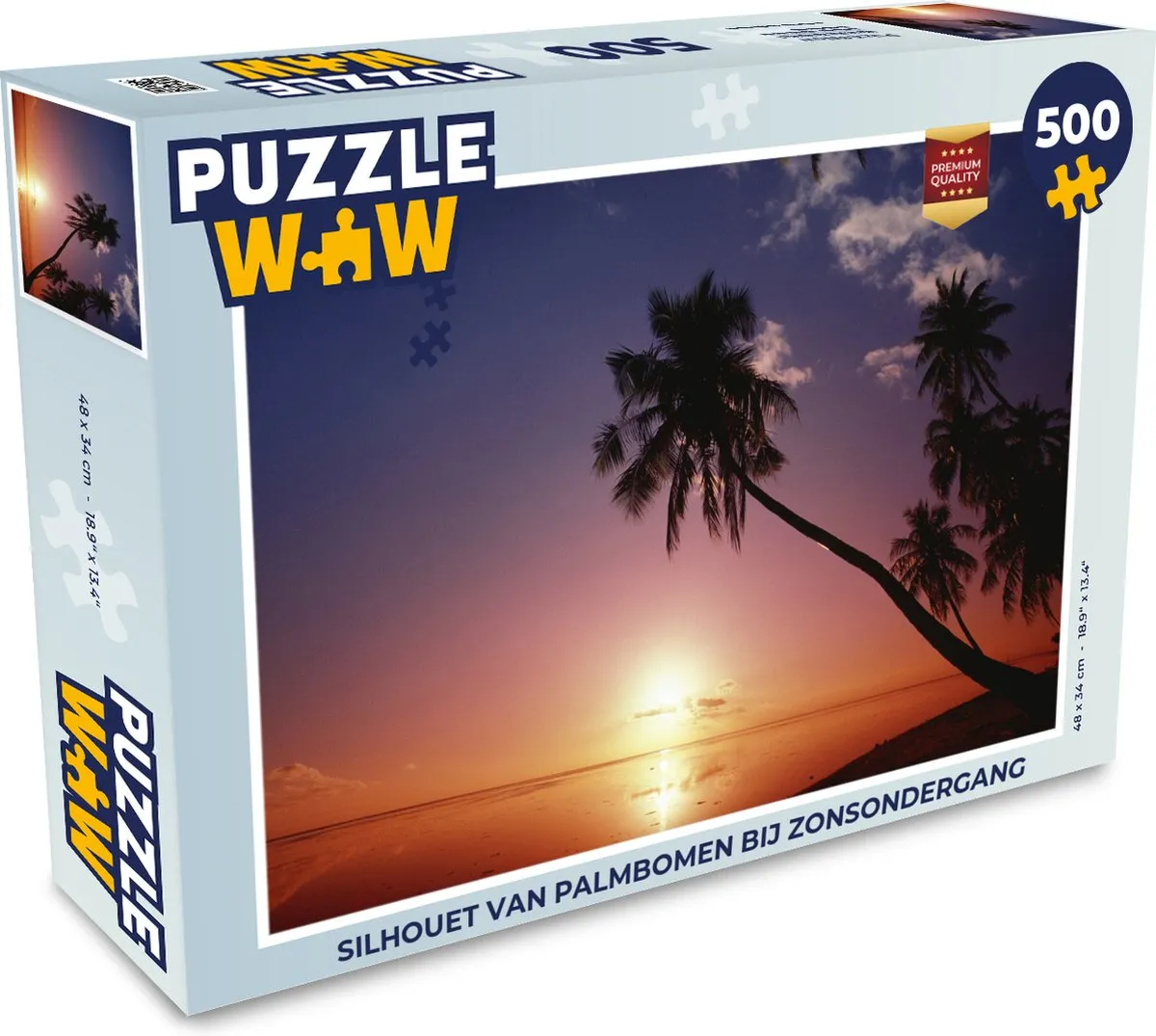 PuzzleWow Legpuzzel Silhouet Palmbomen Zonsondergang 500 Stuks - Multicolor