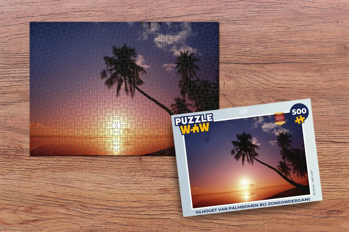 PuzzleWow Legpuzzel Silhouet Palmbomen Zonsondergang 500 Stuks - Multicolor