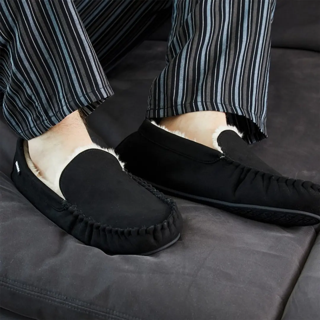 DKNY heren zwarte pantoffels met namaakbont voering