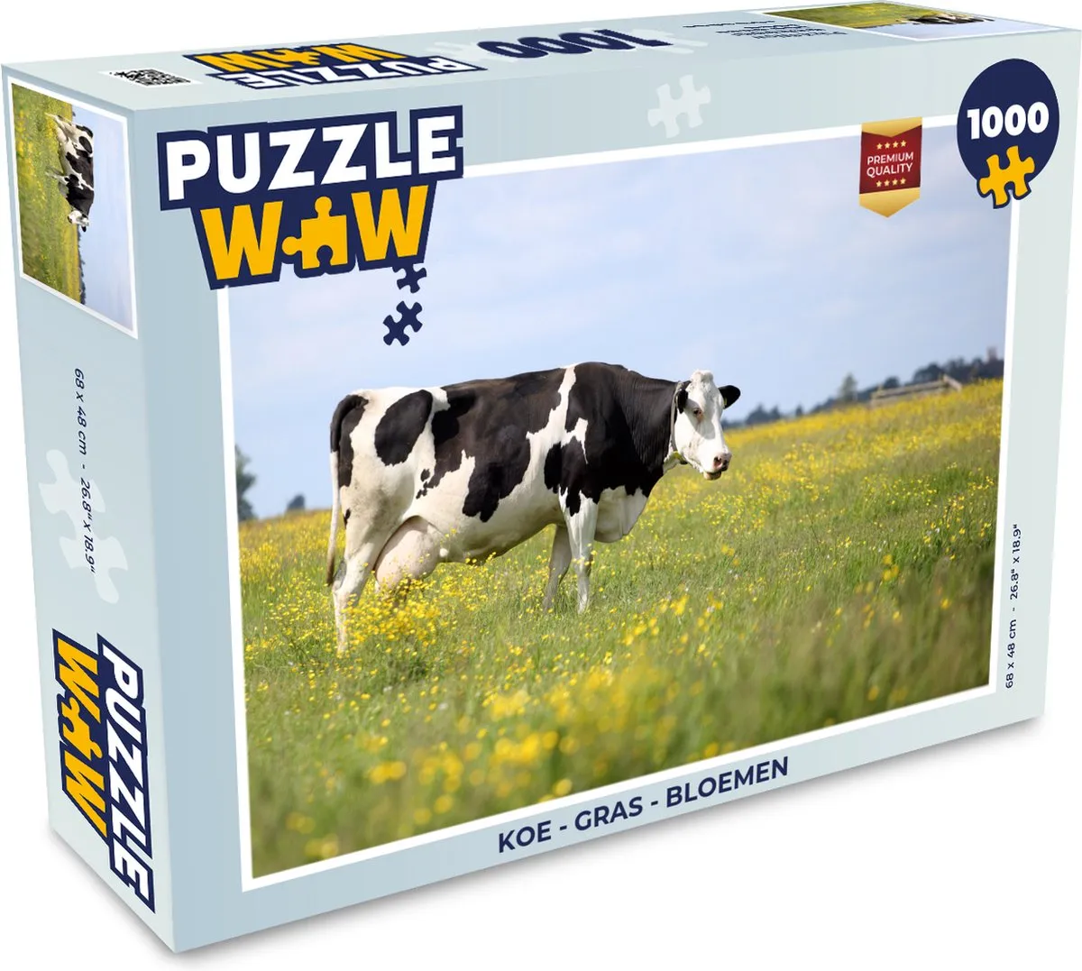 PuzzleWow Legpuzzel Koe Gras Bloemen 1000 Stuks - Multicolor