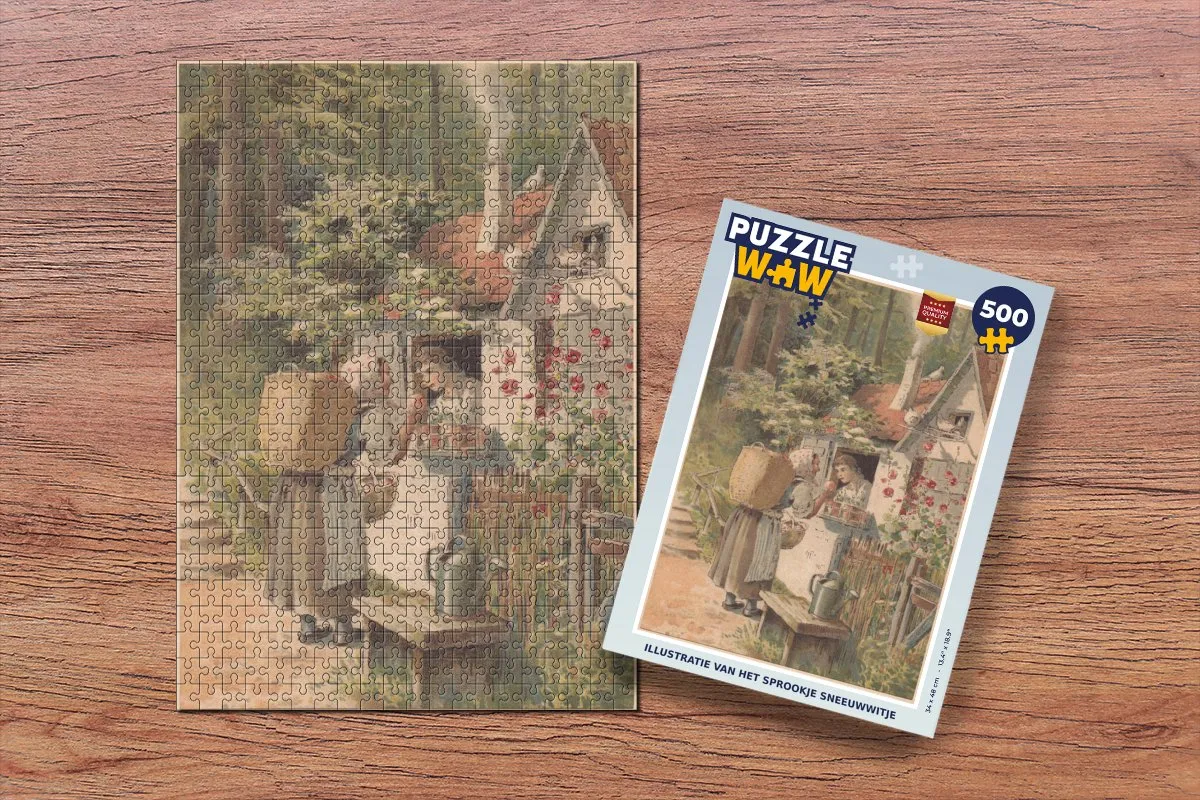 PuzzleWow Legpuzzel 500 Stuks - Illustratie Vrouw Huisje Bos - Multicolor