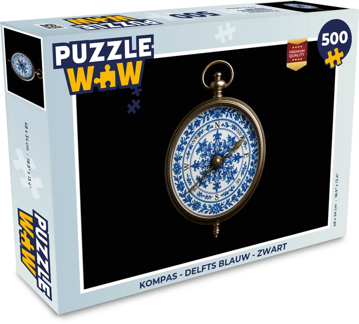 PuzzleWow Kompas Legpuzzel 500 Stuks - Delfts Blauw/Zwart