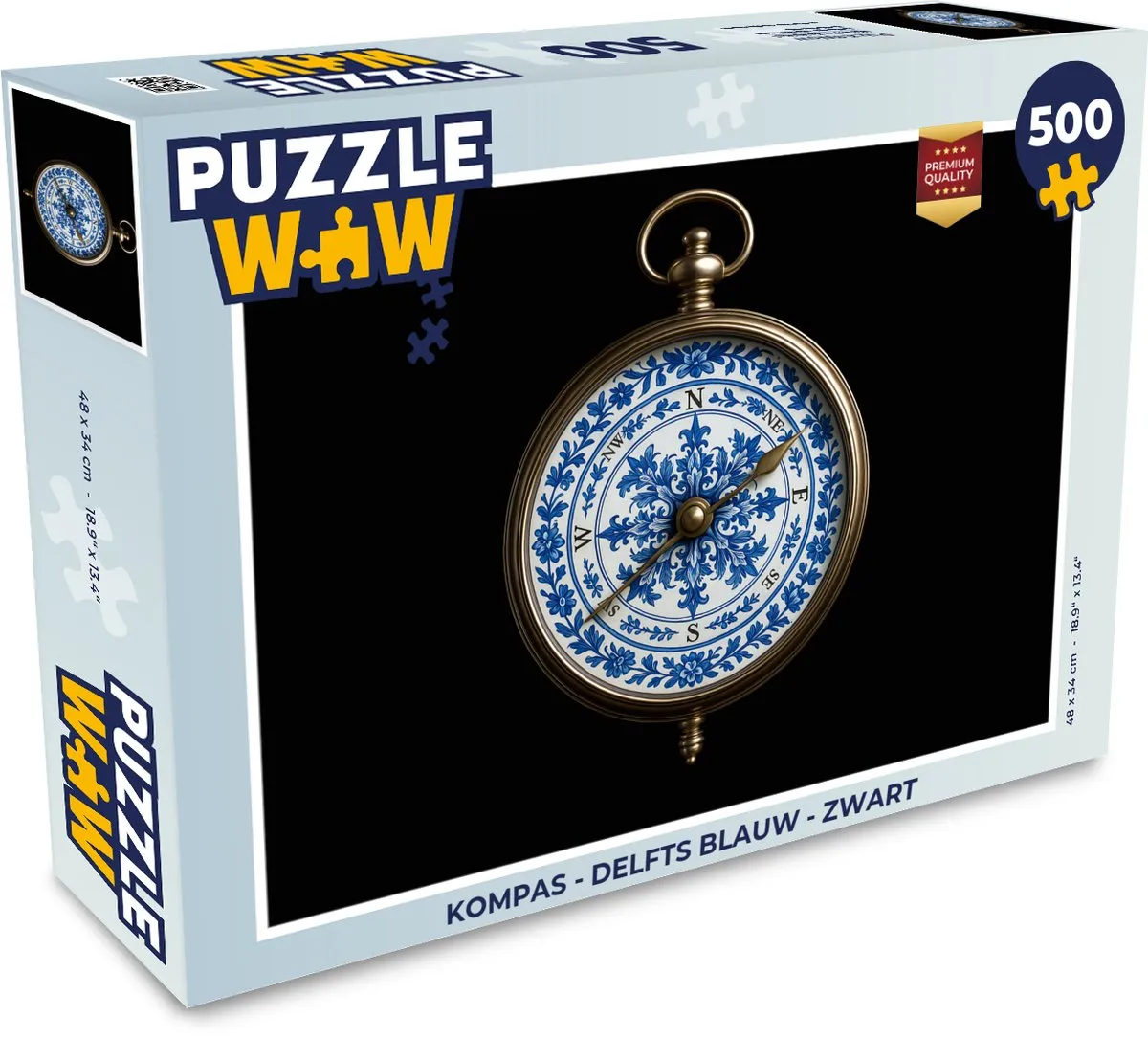 PuzzleWow Kompas Legpuzzel 500 Stuks - Delfts Blauw/Zwart