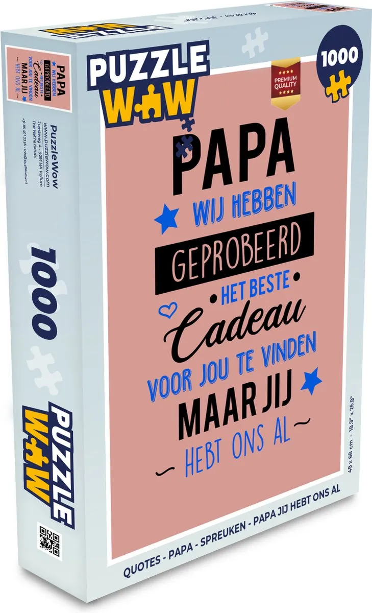 PuzzleWow Papa Jij Hebt Ons Al Legpuzzel 1000 Stuks - Multicolor