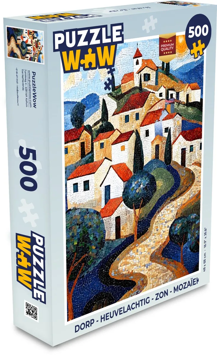 PuzzleWow Mozaïek Legpuzzel 500 Stuks - Dorp Heuvel Zon