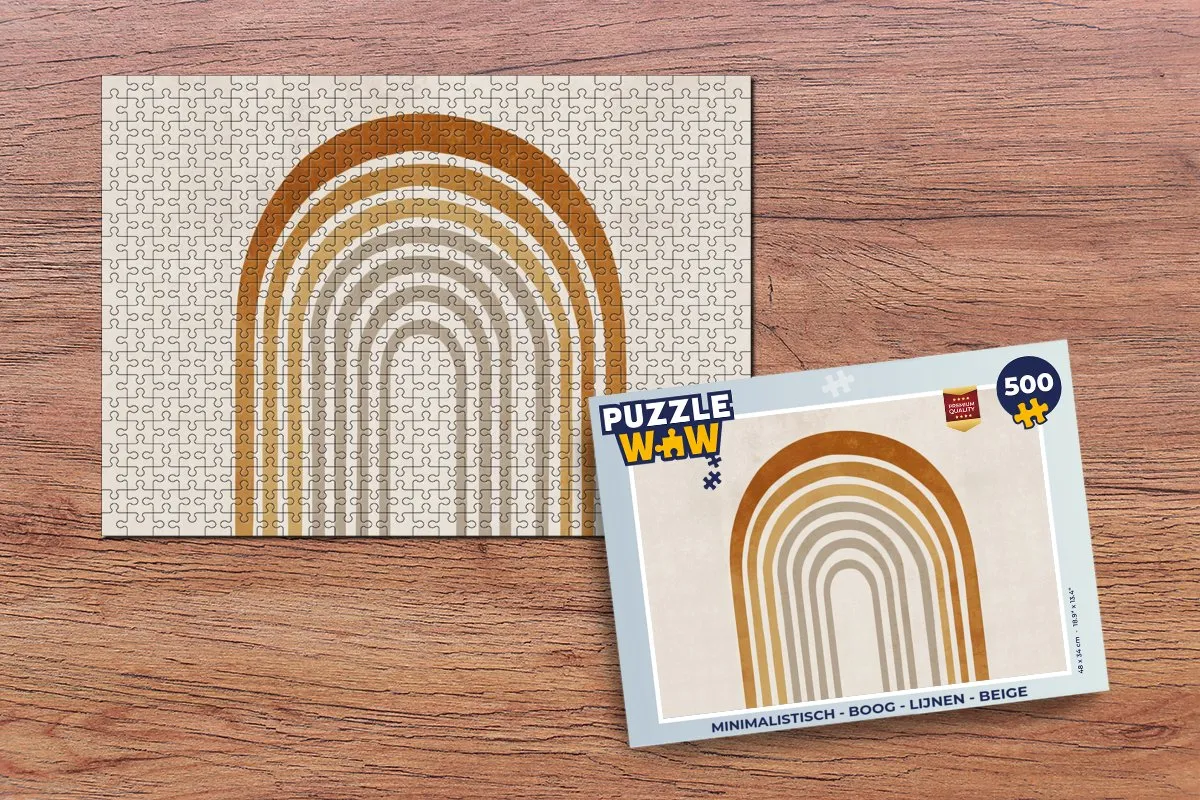 PuzzleWow Minimalistisch Boog Lijnen Puzzel 500 Stuks - Beige