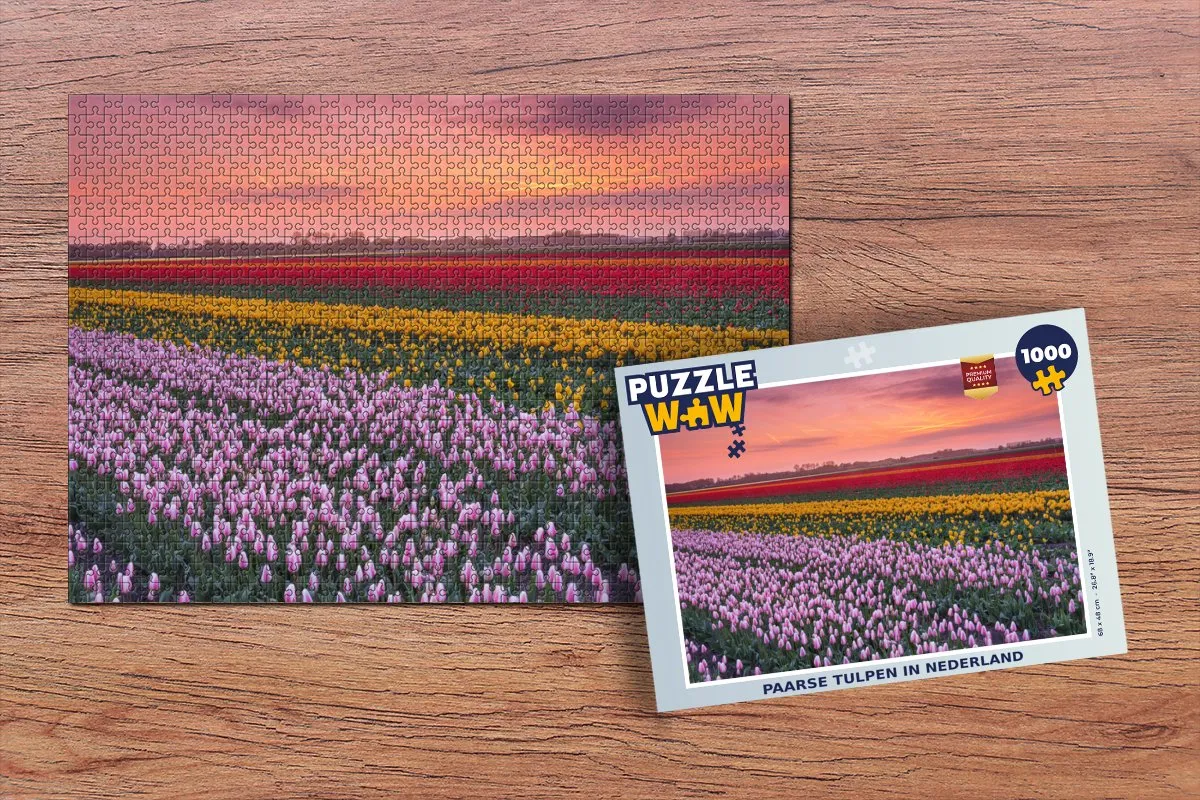 PuzzleWow Legpuzzel Paarse tulpen in Nederland 1000 Stuks - Multicolor