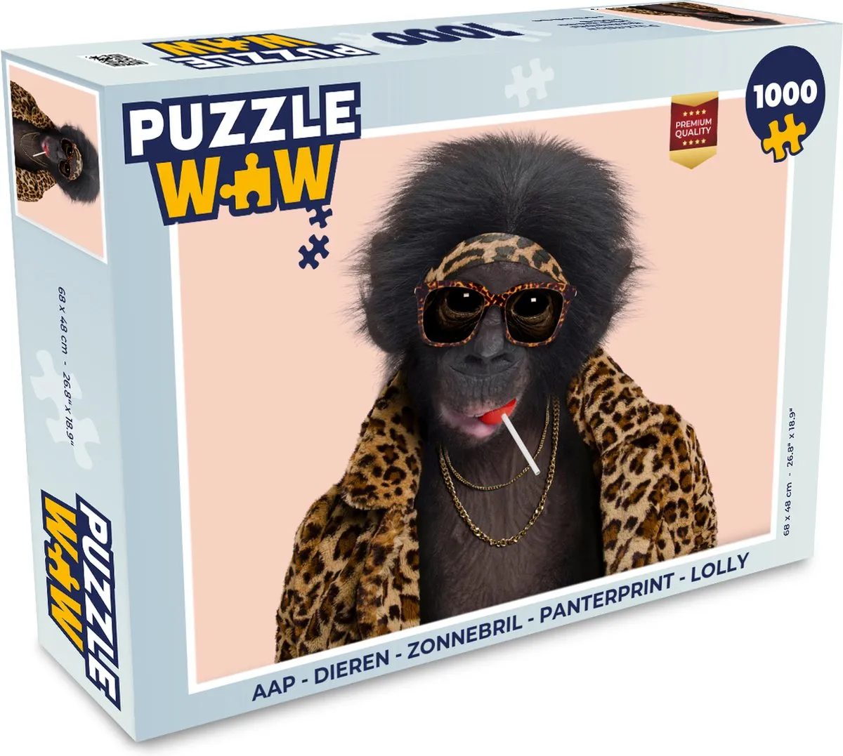 PuzzleWow Aap Zonnebril Panterprint Legpuzzel 1000 Stukken - Multicolor