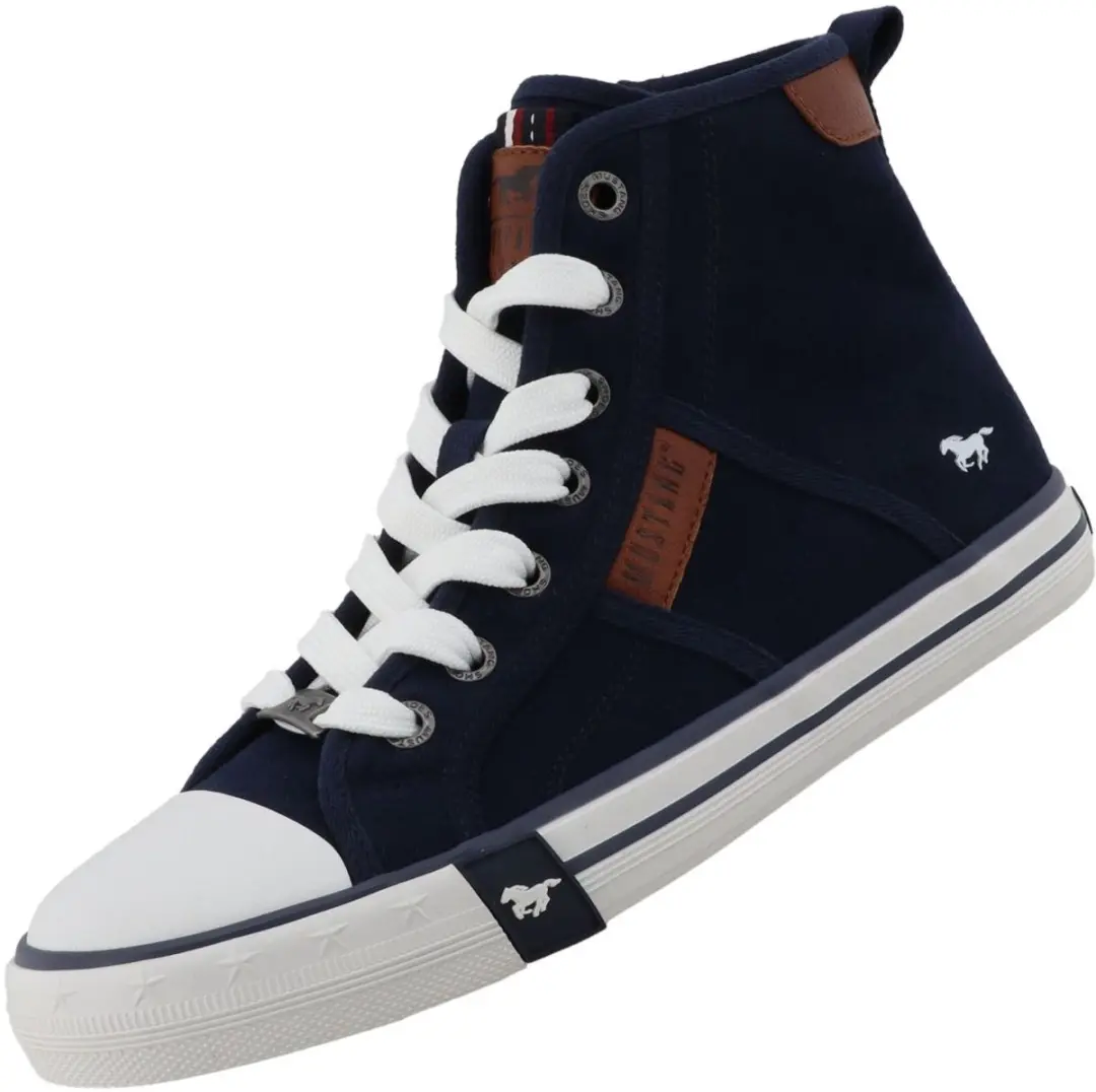 Mustang dames hoge canvas sneaker blauw