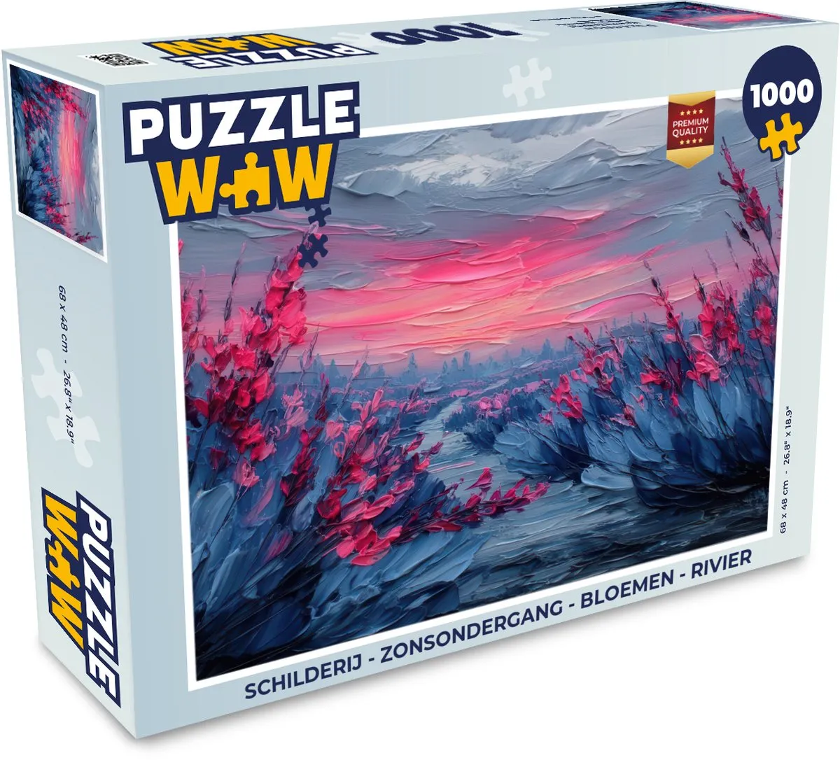 PuzzleWow Legpuzzel Zonsondergang Bloemen Rivier 1000 Stuks
