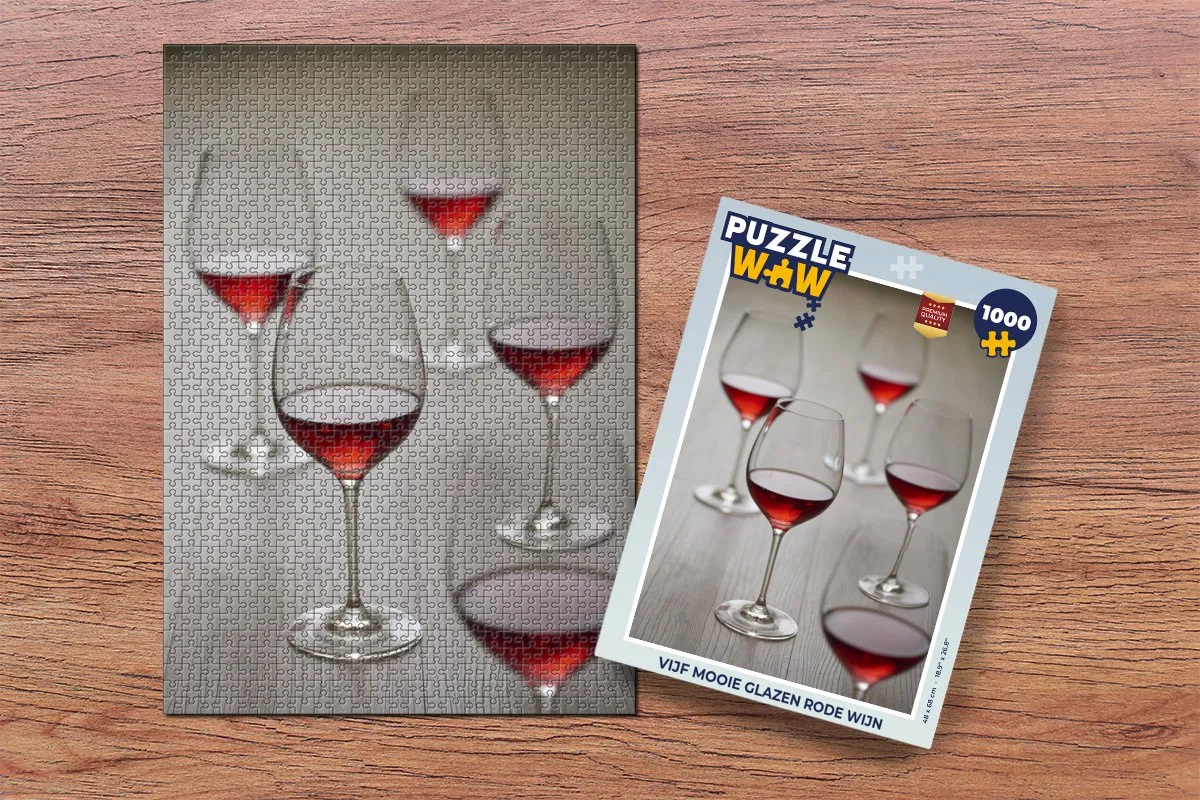 PuzzleWow Legpuzzel Vijf Mooie Glazen Rode Wijn 1000 Stuks - Multicolor