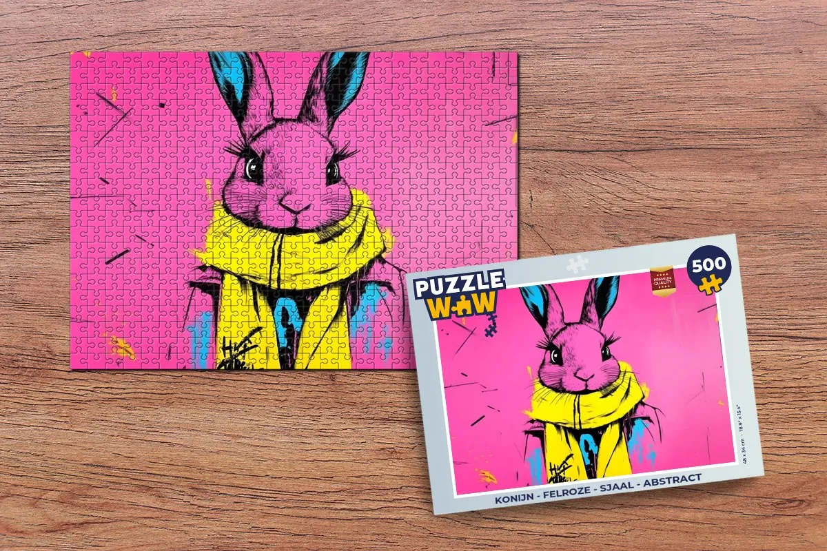 PuzzleWow Konijn Sjaal Legpuzzel 500 Stuks - Felroze