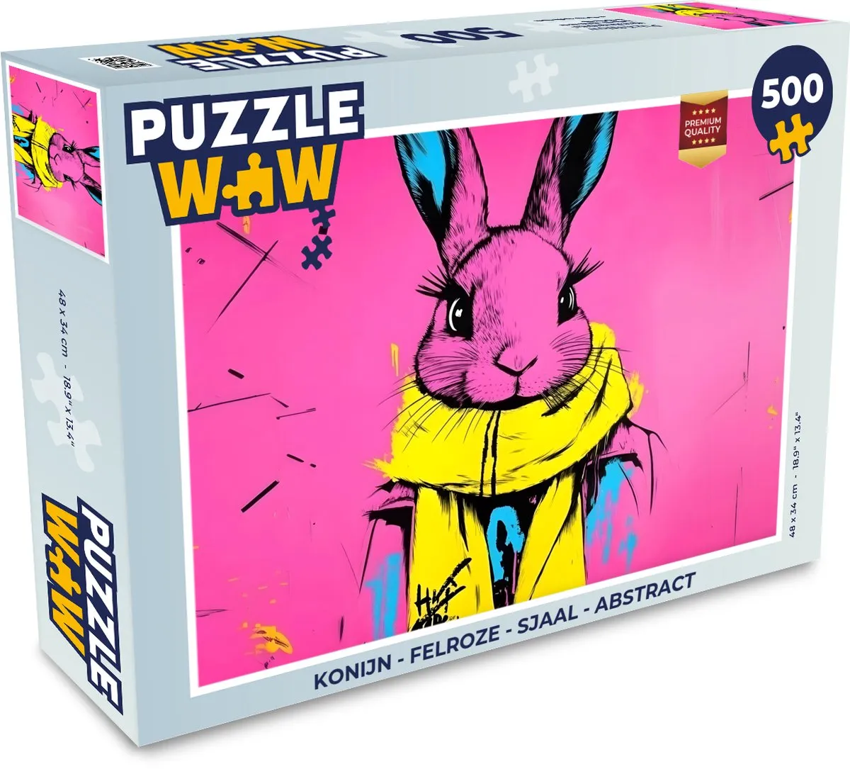 PuzzleWow Konijn Sjaal Legpuzzel 500 Stuks - Felroze
