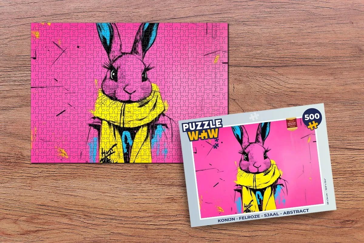 PuzzleWow Konijn Sjaal Legpuzzel 500 Stuks - Felroze