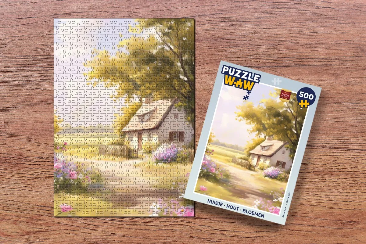 PuzzleWow Huisje Bloemen Legpuzzel 500 Stuks - Hout