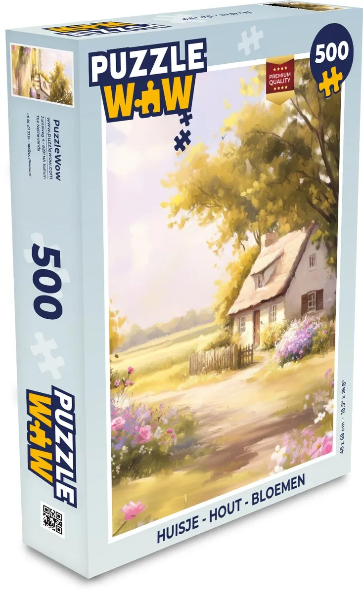 PuzzleWow Huisje Bloemen Legpuzzel 500 Stuks - Hout