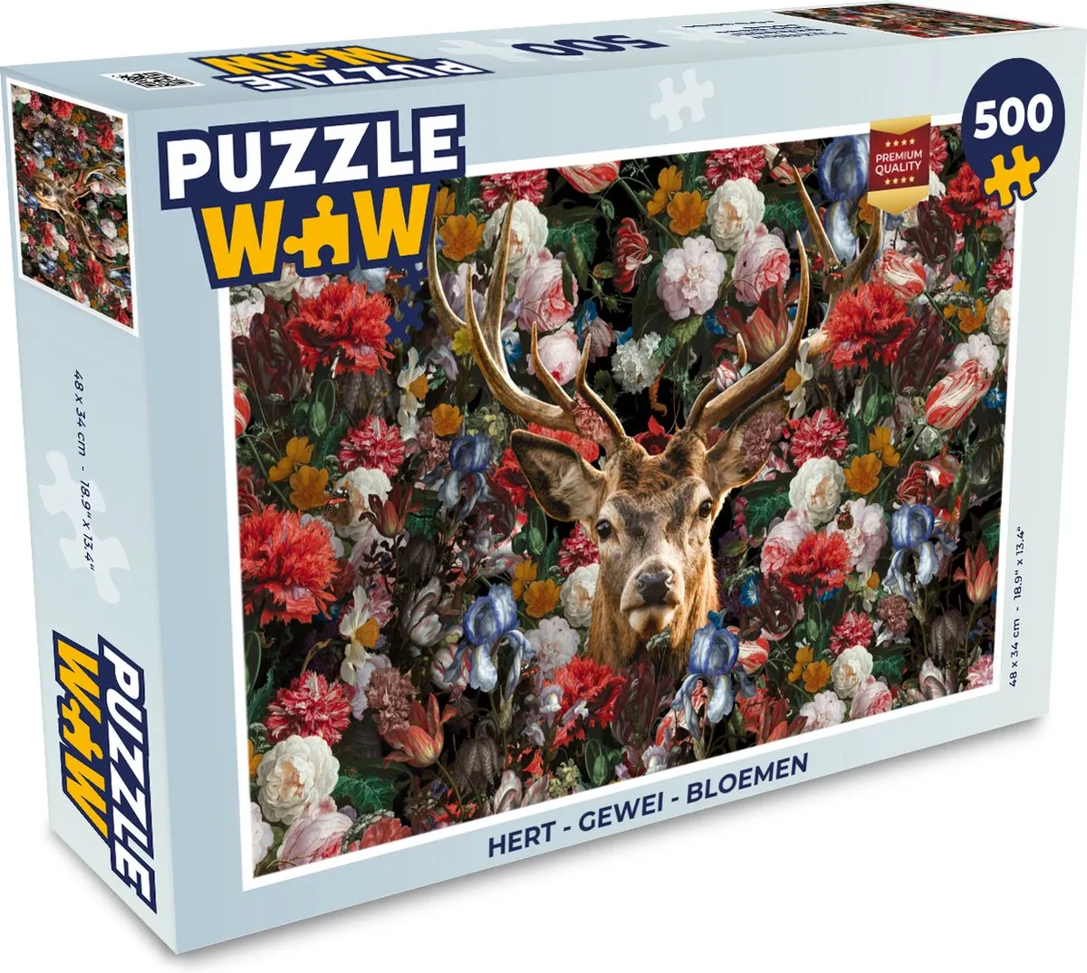 PuzzleWow Hert Gewei Bloemen Legpuzzel 500 Stuks - Multicolor