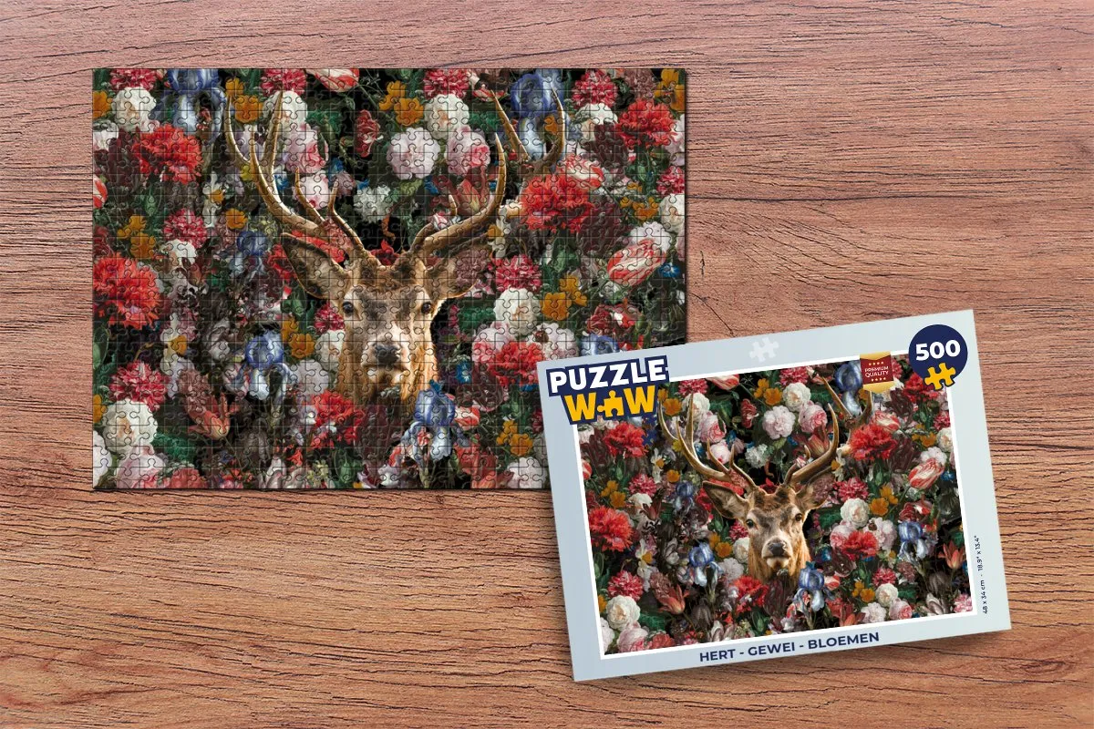 PuzzleWow Hert Gewei Bloemen Legpuzzel 500 Stuks - Multicolor