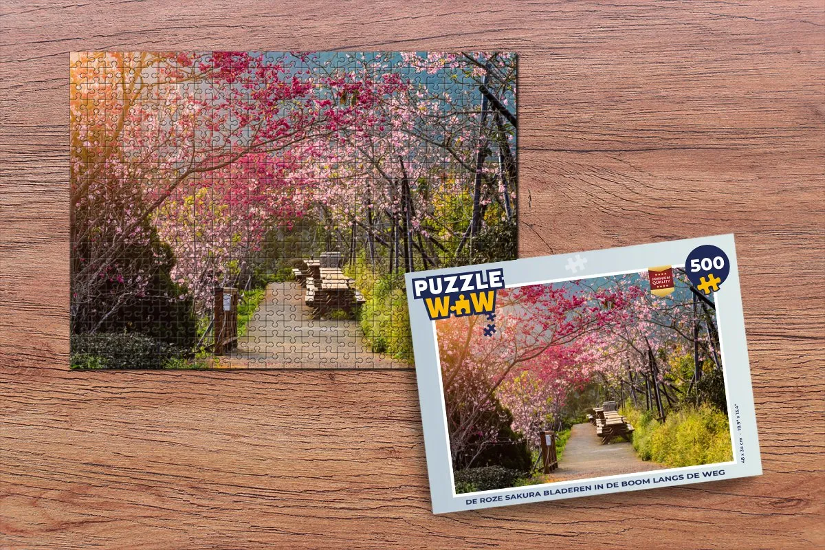 PuzzleWow Legpuzzel 500 Stuks - De roze sakura bladeren - Multicolor