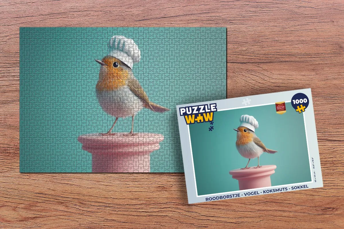PuzzleWow Roodborstje Legpuzzel 1000 Stuks - Kokmuts - Rood/Groen